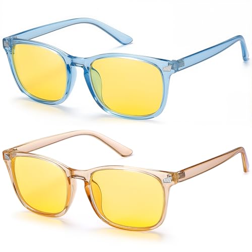 Image of Polarized Sunglasses for Women Men Night Vision Glasses Anti Glare | Yellow Anti Glare UV400 Lens, Lightweight Square Frame, for Day Night Use, Driving, Fishing, Cycling, Traveling