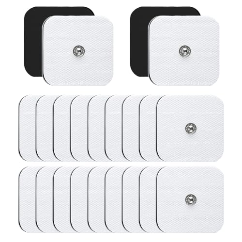 Solivive 20 Pièces Électrodes TENS 50x50mm avec Connecteur à Bouton 3.5 mm, Électrodes de Remplacement Patchs Compatibles avec électrostimulateurs TENS et...