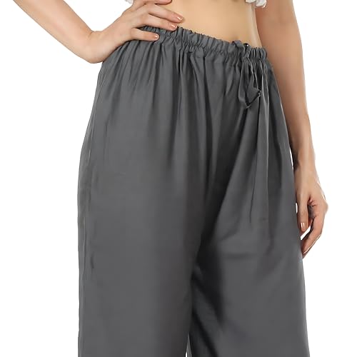 Image of Women's Rayon Palazzo Pants | Solid Color Wide Leg Trousers in 18 Shades | Elastic Waist Casual Bottoms XS-7XL | Comfortable