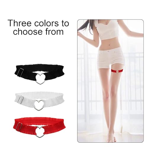 3 Pcs Garter Belts for Women, Adjustable Heart Lace Thigh Garter for Wedding Bride, Leg Garters Band for Women Parties(Black/Red/White)