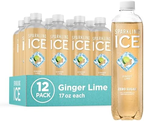 Sparkling Ice, Ginger Lime Sparkling Water, Zero Sugar Flavored Water, with Vitamins and Antioxidants, Low Calorie Beverage, 17 fl oz Bottles (Pack of 12)
