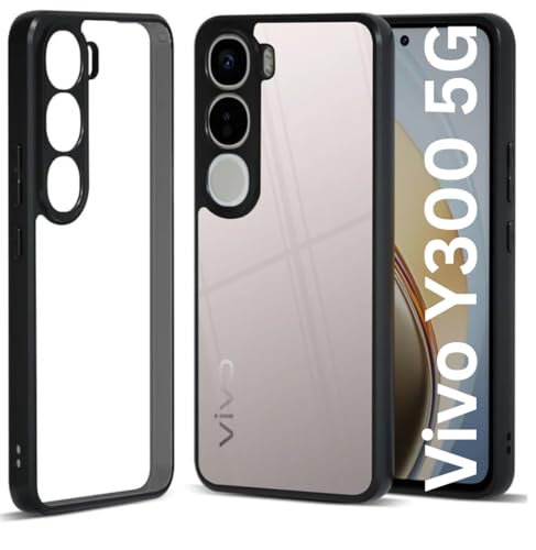 Image of REALCASE Back Cover Case for Vivo Y300 5G / Vivo V40 Lite 5G | Slim Fit Hard PC Back & Soft TPU Bumper | Protective Shockproof Case for Vivo Y300 5G / Vivo V40 Lite 5G (Black+Clear)