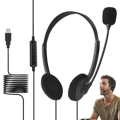 Auriculares USB sobre la oreja – Auriculares con cable, salida de sonido estable, diseño ergonómico cómodo, botón de control de volumen | Perfecto para PC portátil consola E Sports Streaming trabajo