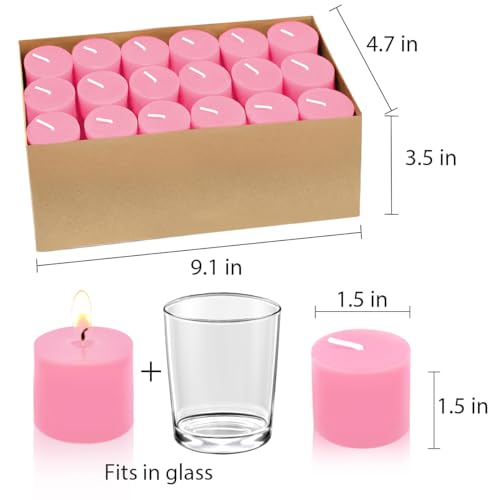 Image of 10 Hours Pink Votive Candles Bulk, 36 Packs Small Unscented 1.5 inch Wax Candles for Valentine's Day Wedding, Party, Holiday & Home Decoration