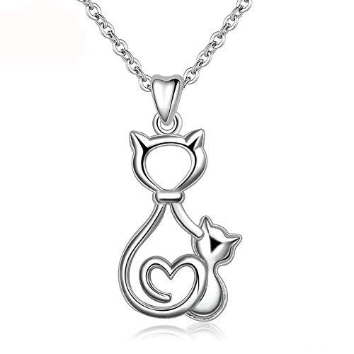 Collier deux chats pendentifs argent 925 femme avec charme kitty mignon