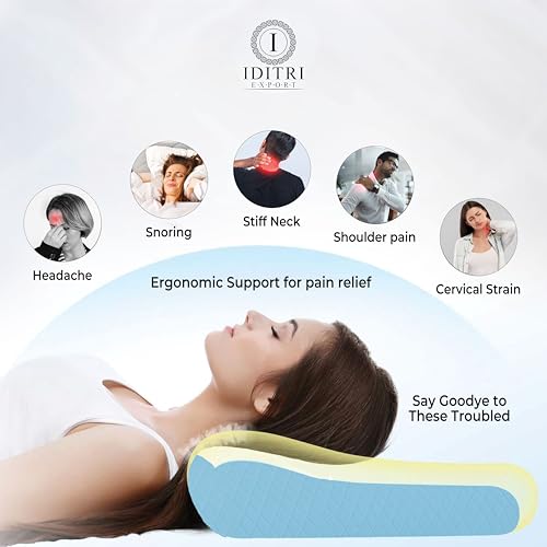 Image of Orthopedic Contour Pillow Set of 2, Rebound Memory Foam Cervical Support for Neck, 48x30x9 cm, Breathable Skin Friendly Mesh Cover with Zippe,Sky
