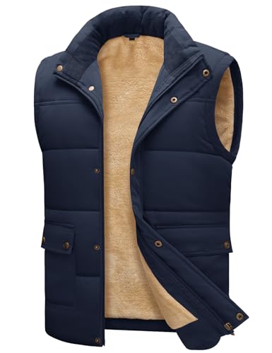 Xnova Chaleco Hombre con Forro Polar Casual Chaqueta sin Mangas Invierno, Cálido Fleece Vest Chalecos con Bolsillo y Cremallera (Azul, L)