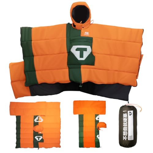 Bolsa de Dormir Convertible Poncho con Capucha, 14°F a 50°F, Usable para Camping y Senderismo, Impermeable, Ligera, Compacta para Mochilero