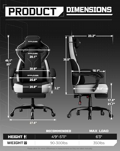 Image of GTPLAYER Gaming Chair for Adults, Ergonomic High Back Chair with Footrest | Big & Tall Computer Video Gaming Chair, Comfort Wide Seat with Lumbar Support for Big /Tall, Office /Home, Li - Black