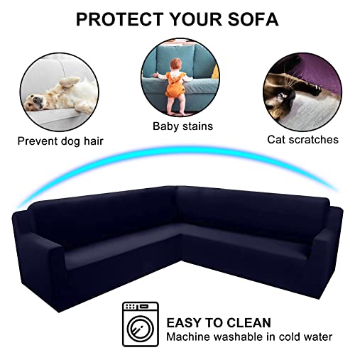 Zpugut L-Shaped Sofa Cover - Durable Elastic Sofa Cover Wear-Resistant Combination Sofa Cover Navy Blue Corner Sofa Cover Easy To Install Suitable For Most Sofas (Navy Blue) #TOP5