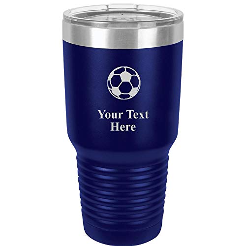Soccer Travel 30oz Navy Blue Stainless Steel Vacuum Insulated Hot/Cold Tumbler with Clear Lid - Great Customizable Gift For Any Special Event. BPA Free Prime