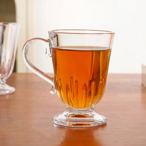 Image of Nestasia Set of 6 Transparent Glass Tea Cups (196ml Each) - Ribbed 100% Food Safe & Chip-Resistant Glass Set | Perfect for Irish Coffee, Tea, Hot & Cold Beverages