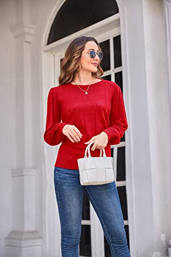 Image of GRACE KARIN Fall Sweaters for Women 2026 Puff Long Sleeve Crewneck Dressy Casual Tops Crochet Hollow Out Cute Pullover Blouse