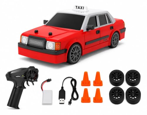 Image of 2.4GHz RC Drift Stunt Taxi Car for Kids, High-Speed Remote Control Car with LED Headlights, Rechargeable Battery, Drift Tires & Precision Steering, Indoor Outdoor Racing Toy for Boys & Girls 6+