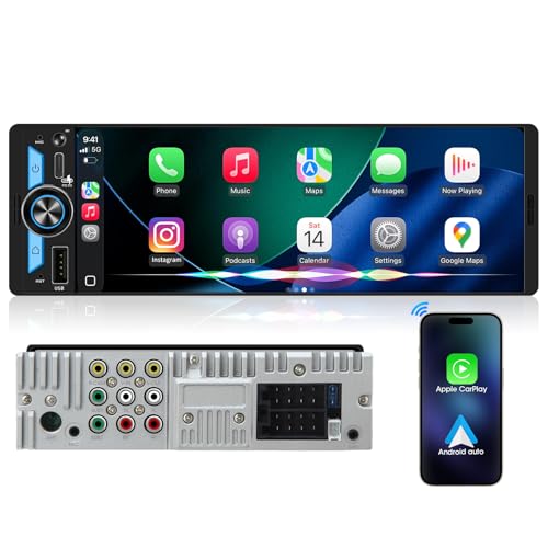 Single Din CarPlay Stereo Receiver: Wireless Android Auto Touchscreen Radio - 6.5 Inch Incell Display Hi-Fi DSP Type-C Fast Charge Dual Subwoofer 4V Pre-Out for Truck Vans Classic Cars