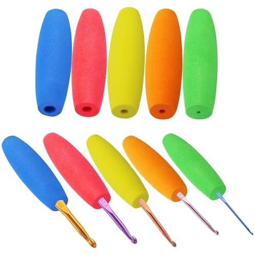 LunarCharm Juego de 5 Piezas de Mango para Aguja de Ganchillo, Mango ergonómico para Aguja de Ganchillo, Accesorio ergonómico para Mango de Aguja de Ganchillo en Varios tamaños
