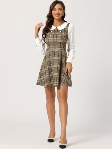 Image of Allegra K Women's Peter Pan Collar Contrast Color Button Decor A-Line Preppy Plaid Mini Dress