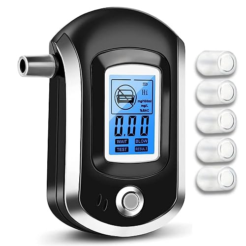 Professional LCD Display Police Alcohol Detector Digital Breath Alcohol Tester Breath Analyzer Auto Driving Safety Tool with 5 Mouthpiece