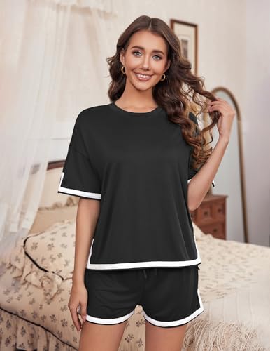 Women's 2 Piece Outfits Summer Comfy Lounge Sets Casual Loose Outfits Matching Tops and Shorts