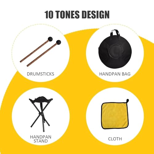 Instrumento Handpan, 22 pulgadas, 10 tonos, tambor de acero negro miniatura 7