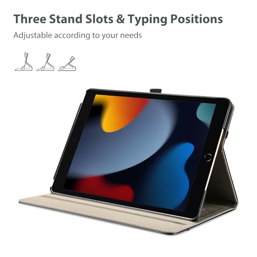 ProCase iPad 9/8/7 ケース (2021 2020 2019) iPad 10.2" 対応 PUレザーカバー ペン収納 耐衝撃 手帳型 スタンド フォリオカバー (ブラック)