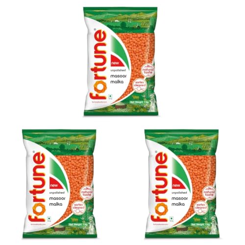 Image of Fortune Masoor Malka (Big), 1 kg, Unpolished and Sortex cleaned (Pack of 3)
