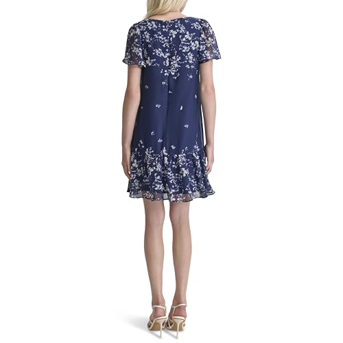 Image of DKNY Women's Flutter Sleeve Ruffle Hem Shift Mini Dress