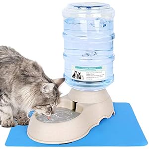 Pawzone Automatic Cat Water Dispenser With Pet Food Rubber Mat For Small Medium Dog Pets Puppy Kitten Big Capacity 1.5…