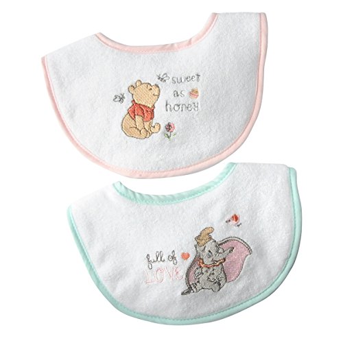Disney Classic Winnie the Pooh and Dumbo embroideried newborn bib set 2 Count