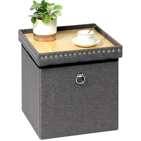 Bonlife Folding Ottoman Storage Box with Tray Cover