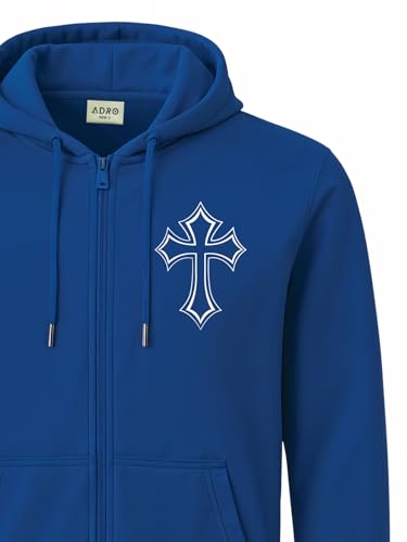 Image of ADRO Men's Regular Fit Zip-Up Hoodie for man | 320 GSM Cotton Poly Fleece Zipper Sweatshirt with Soft Fabric & Printed Hoodies