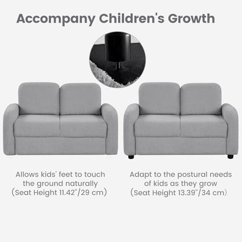 Image of INFANS Kids Sofa, 2 Seat Soft Thick Upholstered Couch with Plush Fabric Solid Wooden Frame, Armrest Chair Lounge for Playroom Kids Boys Girls