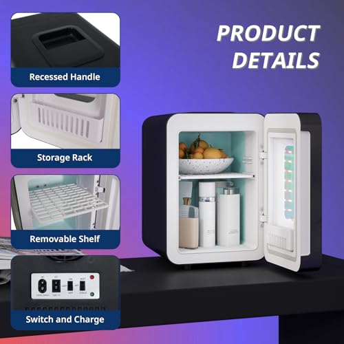 ARTETHYS Mini Fridge for Bedrooms, 4L Car Skincare Fridge with LED Mirror, Gaming Fridges with Infinity Effect for Home Office Skin Care, 220V AC/12V DC, Black - Image 5
