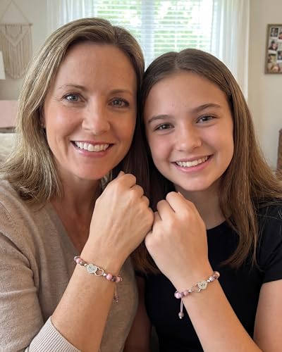 Image of Mother Daughter Bracelets Set for 2, Matching Heart Bracelets for Mommy and Me, Adjustable Heart Charm Barcelet,Mothers Day Christmas Birthday Gifts