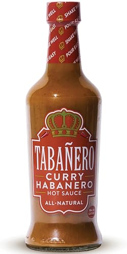Tabañero Curry Habanero Hot Sauce, 8 oz Glass Bottle, Gourmet Spicy Sauce Gift, All Natural, Low Sodium, Made in the USA