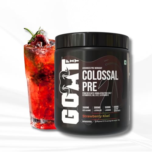 Image of Colossal Pre | PreWorkout Powder (Strawberry Kiwi 180gm 15 Servings) 200mg Caffeine 3.5g Beta-Alanine 3g Citrulline 1.5g Arginine 1g Creatine with Himalayan Pink Salt