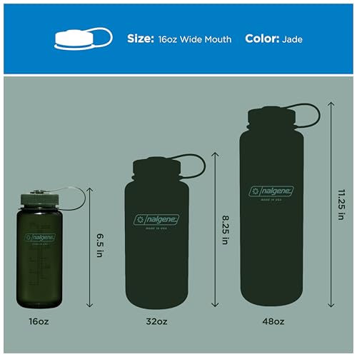 Image of Nalgene 16 oz Wide Mouth Water Bottle | Slim Cup Holder Size, BPA-Free, Durable & Leak Proof, Lightweight Travel Bottle, Jade