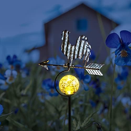 Rooster Weathervane Solar LED Waterproof Outdoor Garden Stake - Decorative Electronic Light Garden Decor for Yard, Lawn, Patio, Deck, Pathway, Pond, Backyard