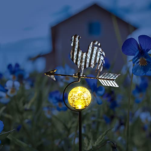 Rooster Weathervane Solar Led Waterproof Outdoor Garden Stake - Decorative Electronic Light Garden Decor For Yard, Lawn, Patio, Deck, Pathway, Pond, Backyard #TOP1