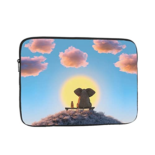 夕日を見てる象と犬 ノートパソコンケース 15 inch インチ ラップトップスリーブ PCケース スリーブケース インナーケース 耐衝撃 耐水性 通勤 通学 かわいい 保護ケース/ノートブック/タブレット