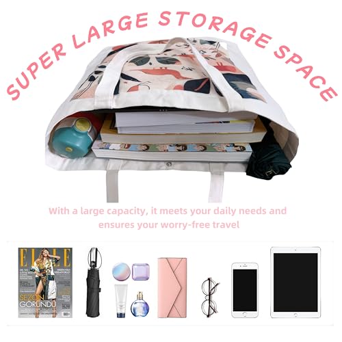 YGB Ladies' Canvas Handbag with Zipper, a Canvas Bag with a Good Hand Feel, a Uniquely Designed Canvas Bag (flowers（No thickness）)4