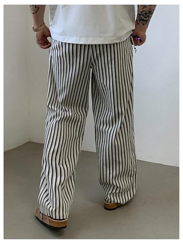 GORGLITTER Men's Striped Linen Pants Stripe Drawstring Beach Casual Trouser Vacation Pant3
