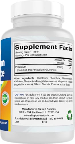 Best Naturals Potassium Gluconate Supplement 595 Mg Tablet, 250Count - Image 7