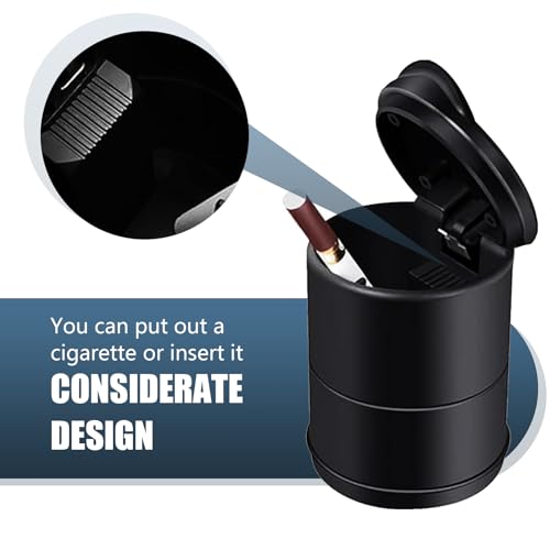 Image of Pack-1 Car Ashtray, Odor-isolating and Keep Air Fresh One-handed Opening and Closing Trash Can with Lid, Portable Mini Flame-retardant ABS Trash Storage Box, Universal for Cars Home (Black)