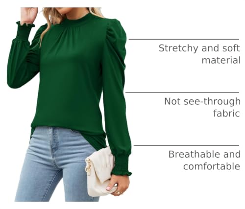 Image of LUYAA Puff Long Sleeve Shirts for Women Tops Dressy Casual Frill Mock Neck Smocked Cuffs Blouses