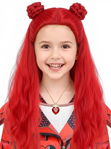 ZGXYZXMY Girls Princess Red Wig Long Red Wavy Wig with Bun for Halloween Party Cosplay