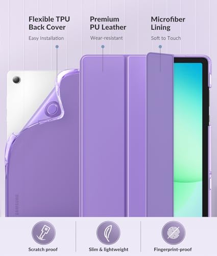 Image of MoKo Case for Samsung Galaxy Tab A11+ Plus 11 inch 2025, Lilac | Fit Samsung Galaxy Tab A9+ Plus 2023 with Soft TPU Translucent Back Protective Cover Trifold Stand Case, Auto Wake /Sleep