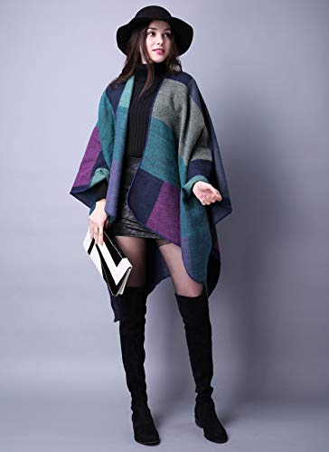 Immerguter Women's Shawl Wraps Sweater Poncho Cape for Fall Winter,Series 1-a-purple