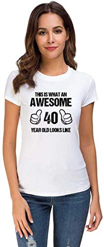 Image of UDNAG Unisex Round Neck Graphic 'Awesome | This is What an Awesome 40 Years Old Looks Like' Polyester T-Shirt White [Size XXS /34in to 7XL /56in]