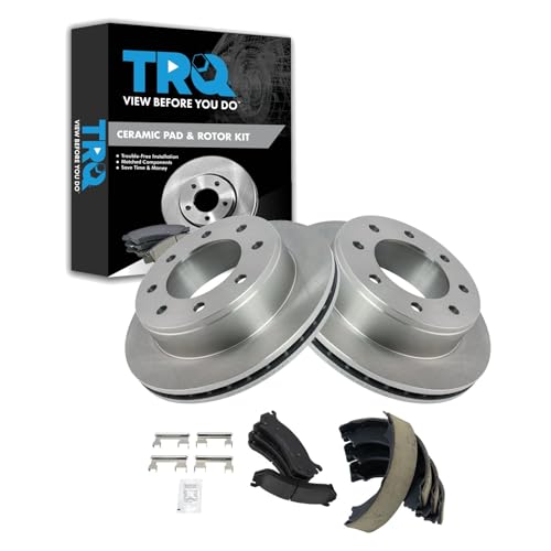 Image of TRQ Rear Brake Pad and Rotor Set Ceramic Compatible with 1999-2007 Chevrolet Silverado GMC Sierra 1500 2500 HD Suburban 2500 Yukon XL 2500 2003-2007 Hummer H2